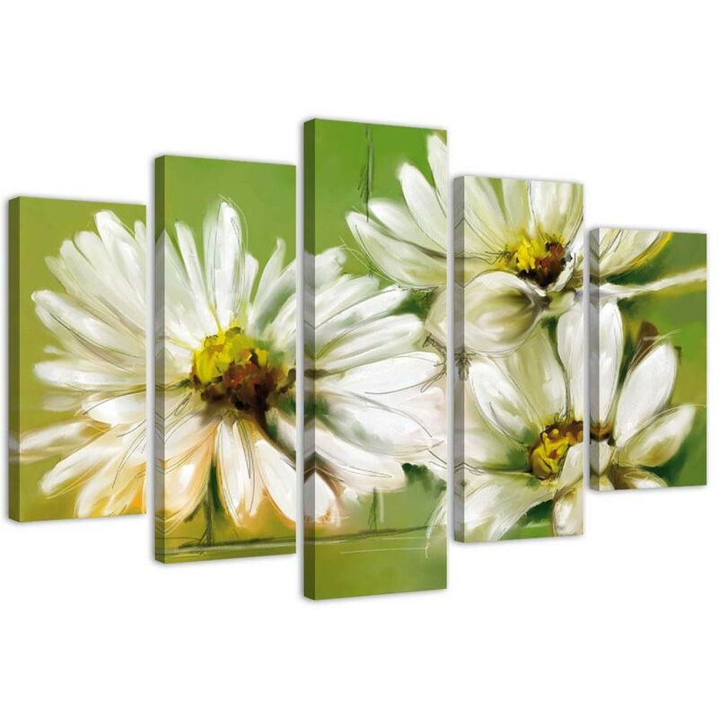 foto del prodotto quadri quadro 5 pezzi stampa su tela margherite bianche fiori 150x100
