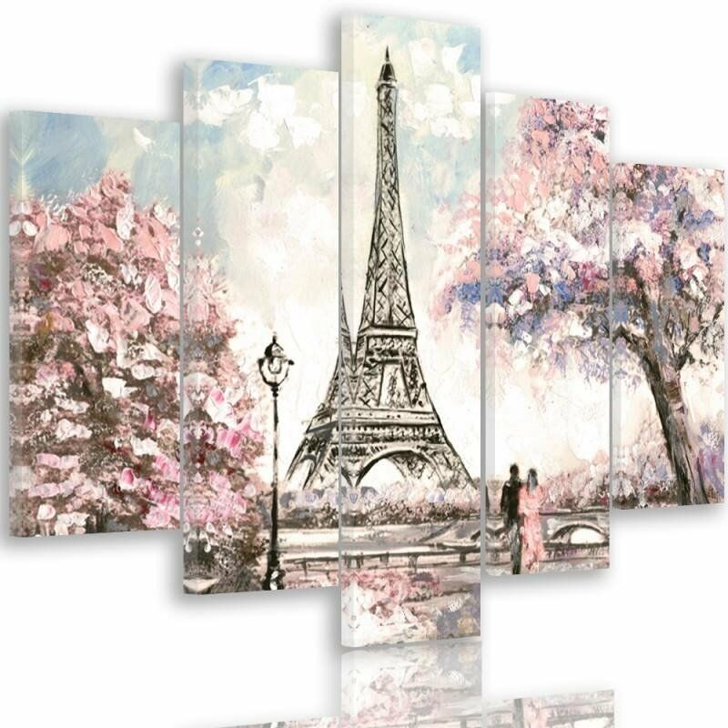 foto del prodotto quadri quadro 5 pezzi stampa su tela torre eiffel di parigi pastello 150x100