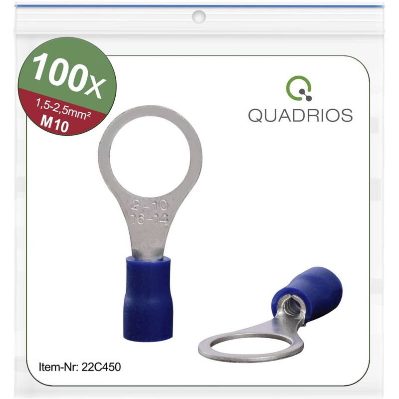 foto del prodotto quadrios 22c450 capocorda ad anello sezione max 2.5 mm foro 10.5 mm parzialmente isolato blu 1 kit