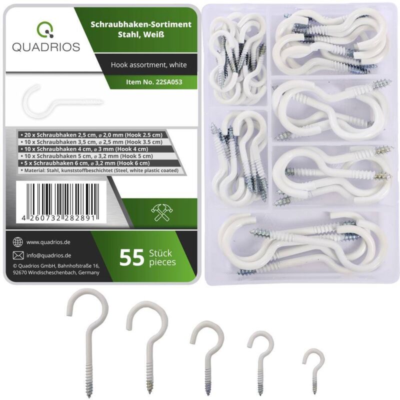 foto del prodotto quadrios 22sa053 assortimento ganci a vite bianco 55 pezzi 55 pz.