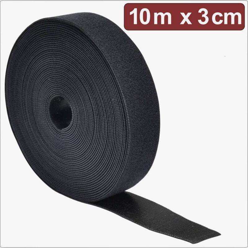 foto del prodotto quadrios 24ca308 nastro a strappo per raggruppare lato morbido e lato rigido l x l 10 m x 3 cm nero 10 m