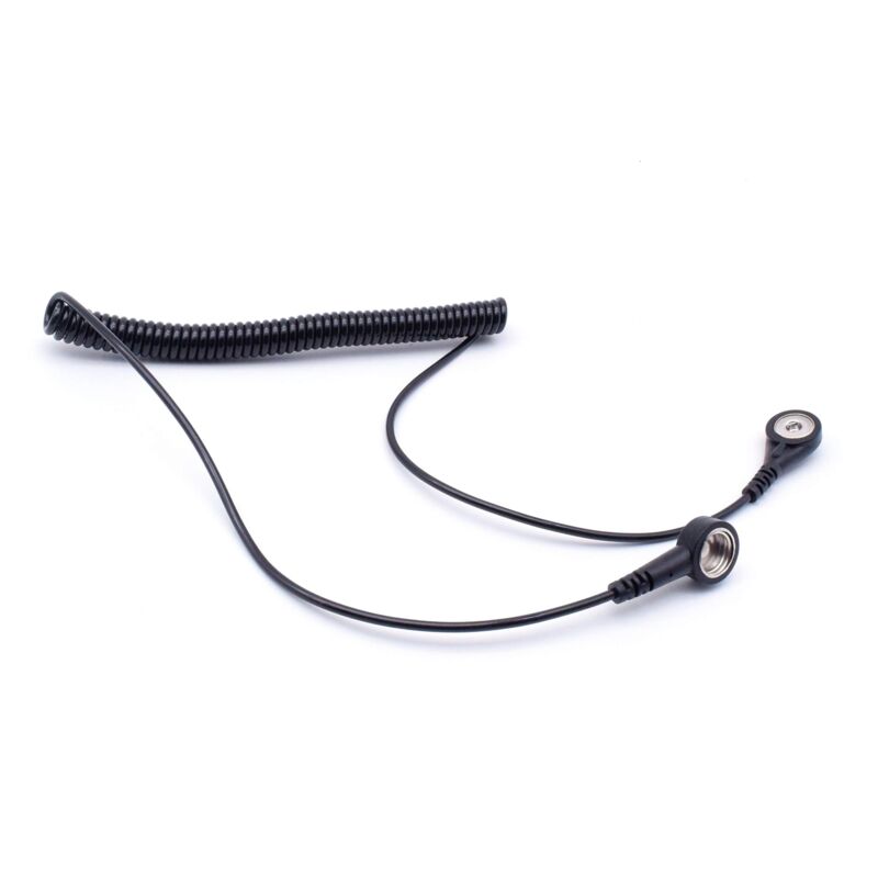 foto del prodotto quadrios gmbh esd cavo di messa a terra, 10 mm con bottone automatico su 4 mm, cavo a spirale 1,8 m, accessorio antistatico professionale conforme