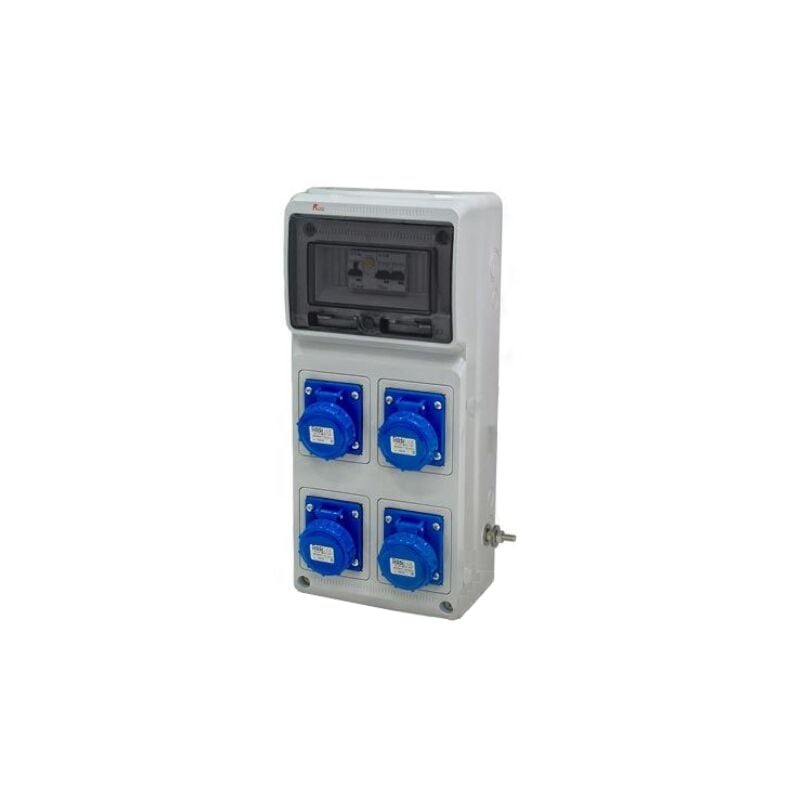 foto del prodotto quadro asc fisso, 6kw 230v, ip65, 4 prese 2p+t 16a, con magnetotermico, differenziale generale e pulsante di emergenza - rosi 2240mts