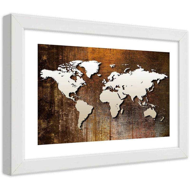 foto del prodotto quadro con cornice, mappa del mondo su legno 60x40