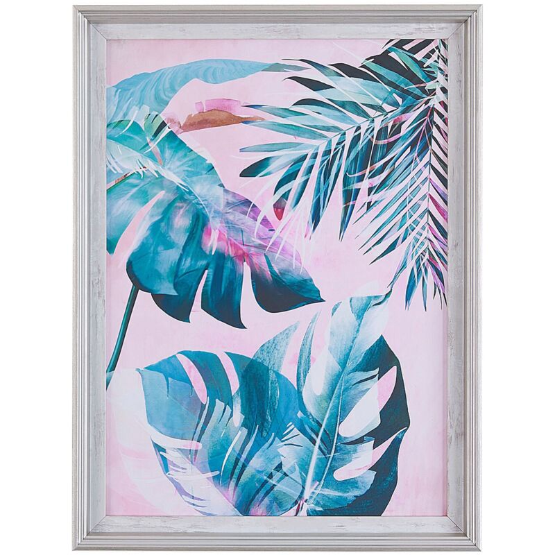 foto del prodotto quadro da parete con cornice stampa blu e rosa tema botanico 30 x 40 cm agena