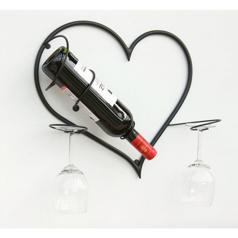 foto del prodotto quadro da parete portabottiglie a cuore in metallo portabottiglie da 38 cm