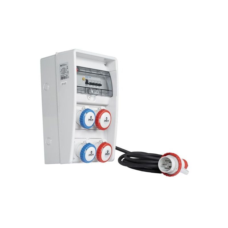 foto del prodotto quadro elettrico da cantiere 9kw ulisse asc ip65 2 prese cee 16a 2 prese 380v inclinate con pulsante emergenza cavo 4mt 74318 fanton