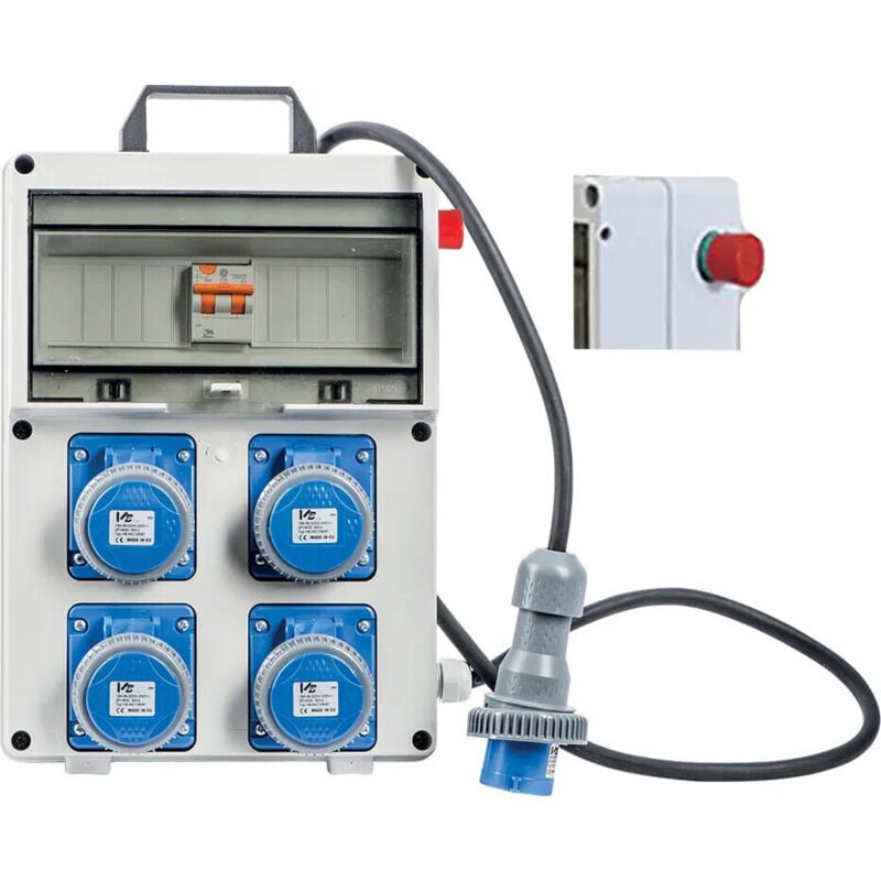 foto del prodotto quadro elettrico vb 230v da cantiere fisso 4 prese ind cee ip67 pulsante fungo