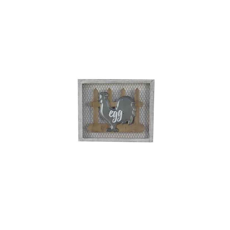 foto del prodotto quadro legno metallo gallina egg cm 46x38x3