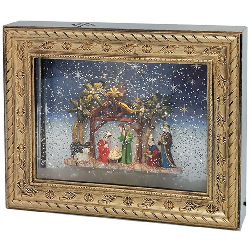 foto del prodotto quadro nativita sacra famiglia di natale con luci suoni movimento decorazioni natalizie presepe da parete ornamento casa vetrine