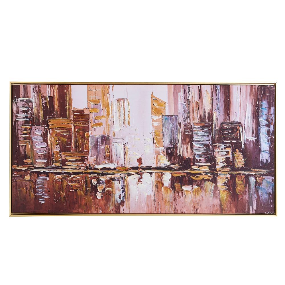 foto del prodotto quadro olio su tela citt 120x60 cornice colore nero quadro2