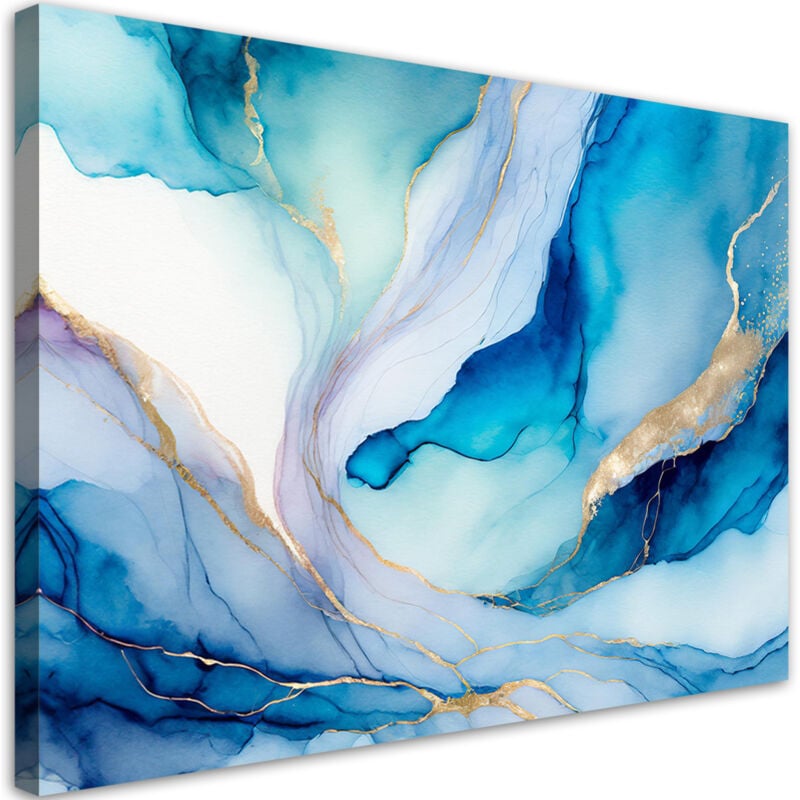 foto del prodotto quadro su tela, acquerello astratto blu 60x40