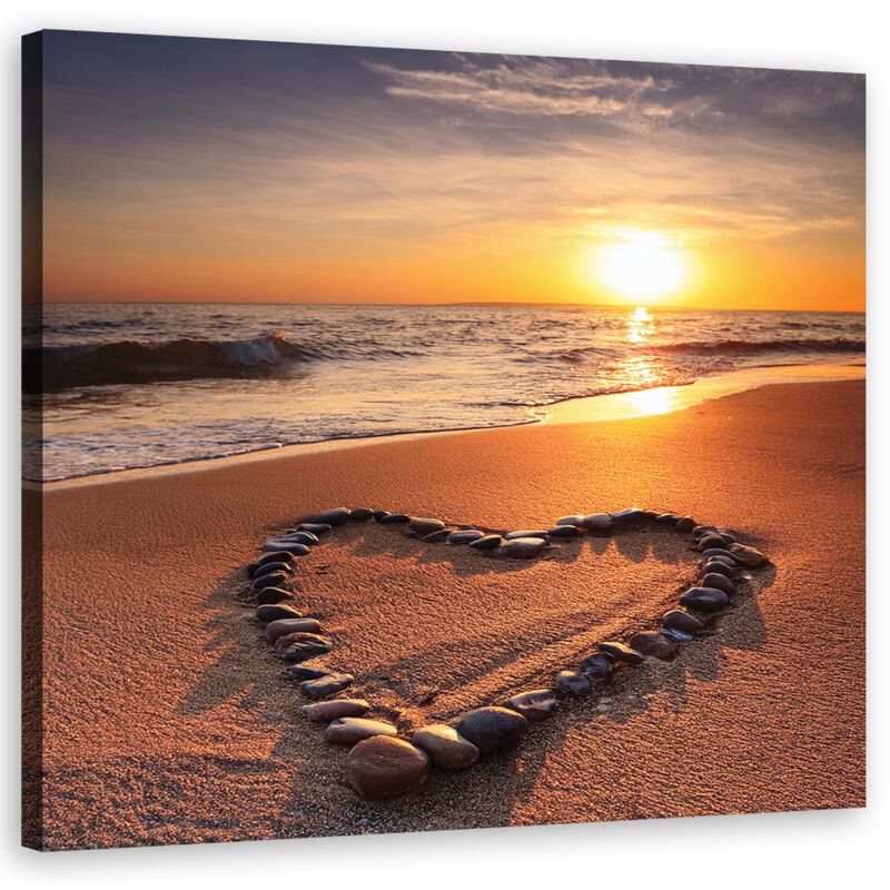 foto del prodotto quadro su tela, cuore d amore al tramonto 40x40