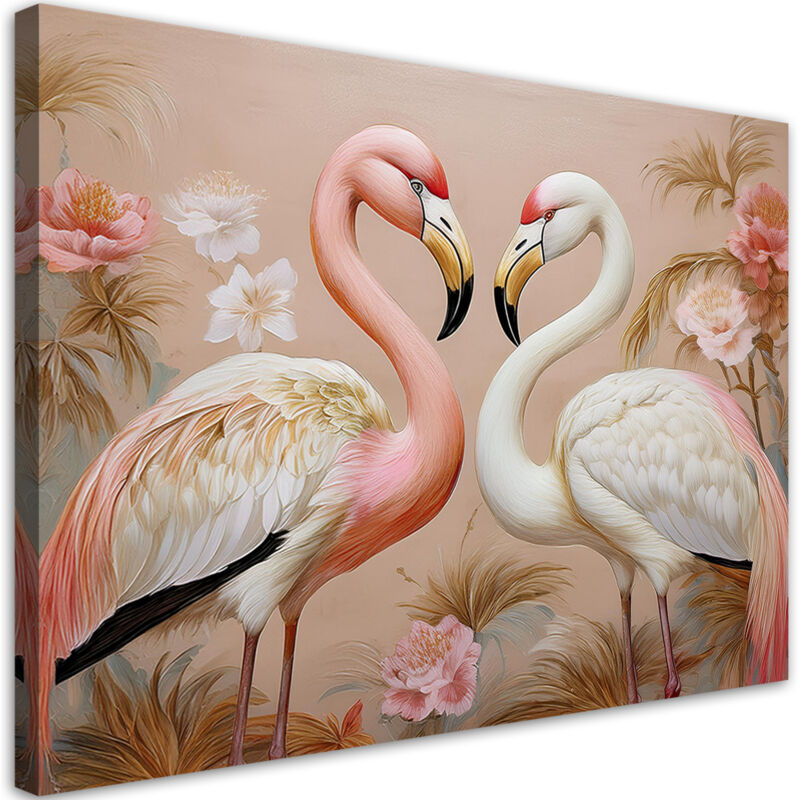 foto del prodotto quadro su tela, fenicotteri rosa animali amore - 60x40