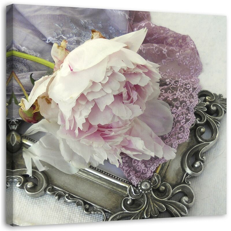 foto del prodotto quadro su tela, fiore di rosa shabby chic 50x50