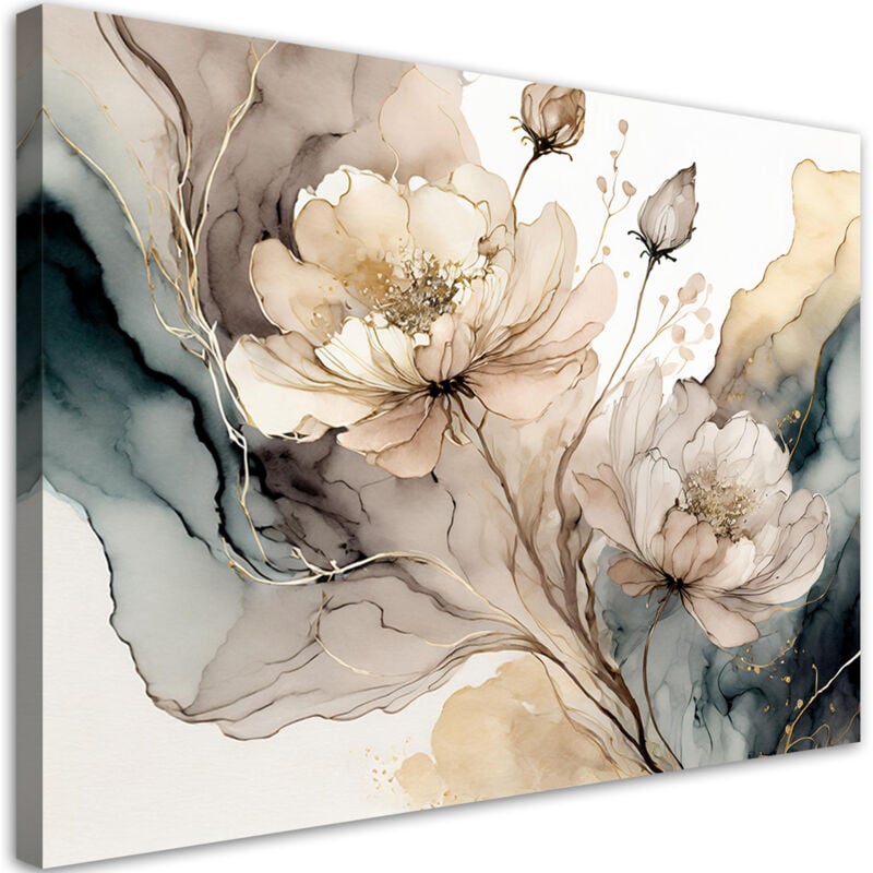 foto del prodotto quadro su tela, fiori astratti ad acquerello 90x60