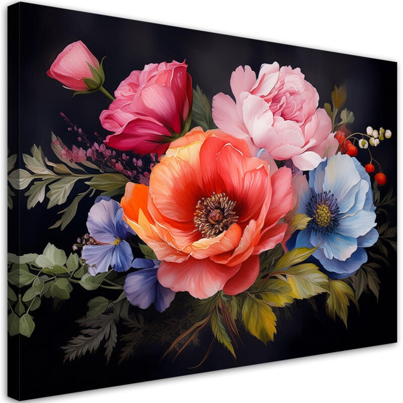 foto del prodotto quadro su tela, fiori colorati 100x70