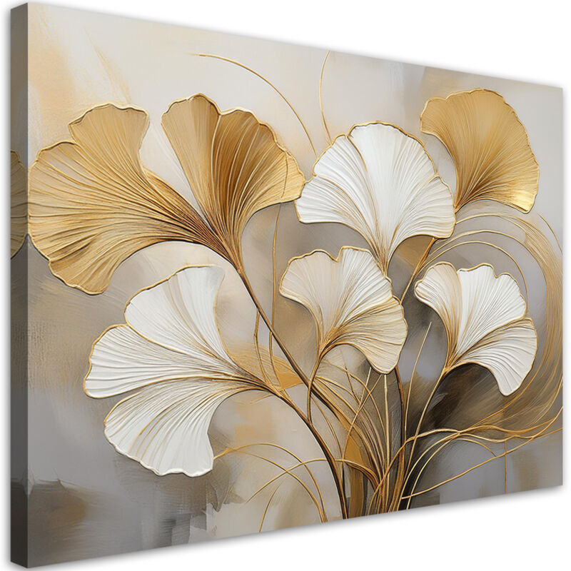 foto del prodotto quadro su tela, fogliame botanica beige 90x60