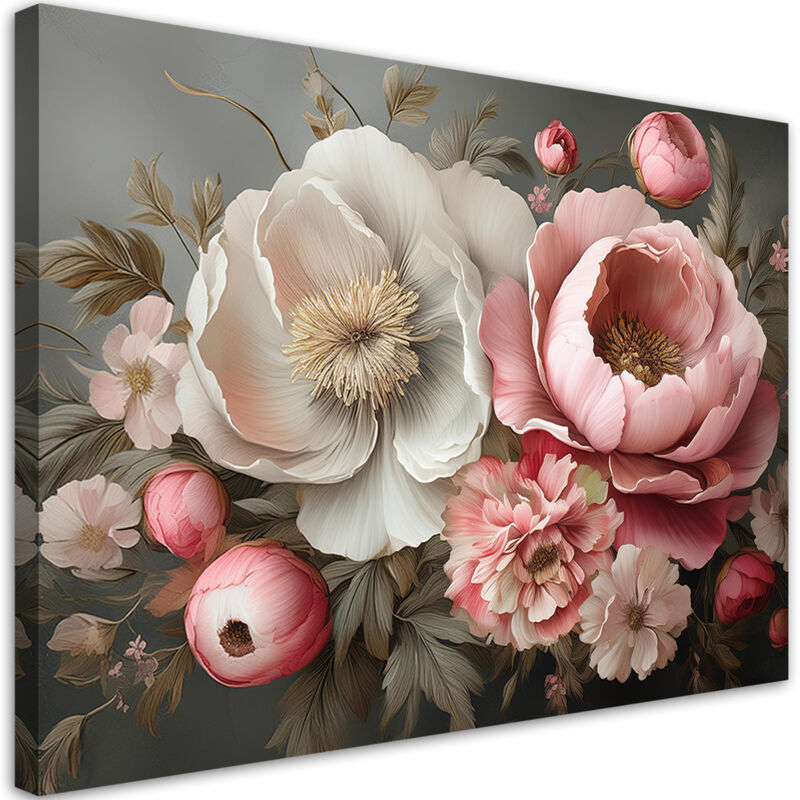 foto del prodotto quadro su tela, fogliame rosa naturale 60x40