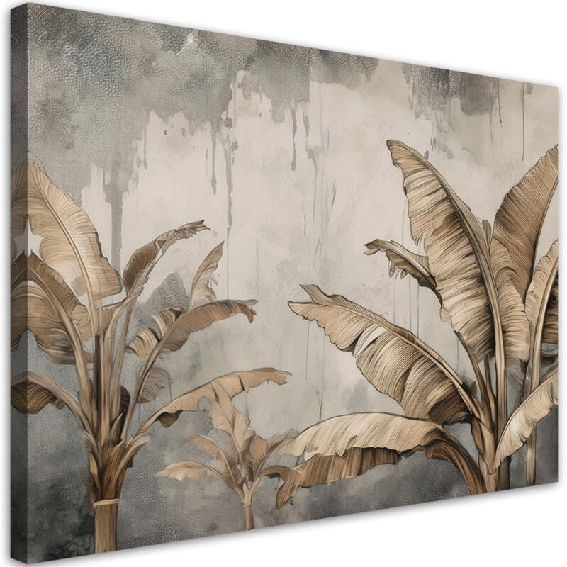 foto del prodotto quadro su tela, foglie esotiche beige 120x80