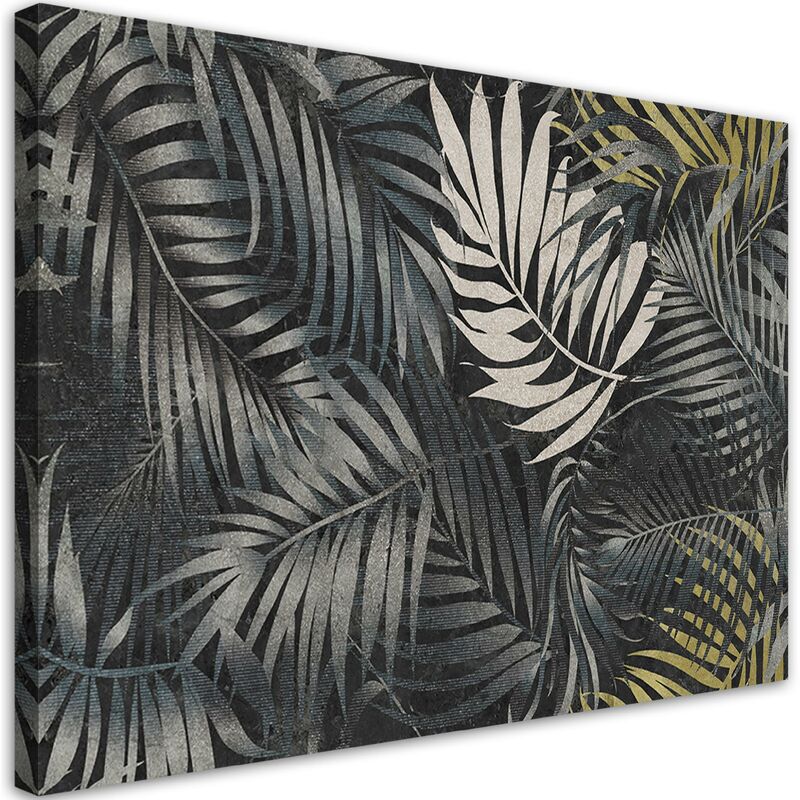foto del prodotto quadro su tela, foglie tropicali scure natura 60x40