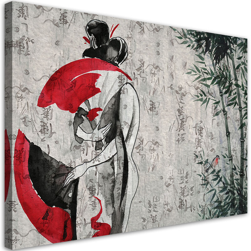 foto del prodotto quadro su tela, geisha giapponese con un fan - 100x70