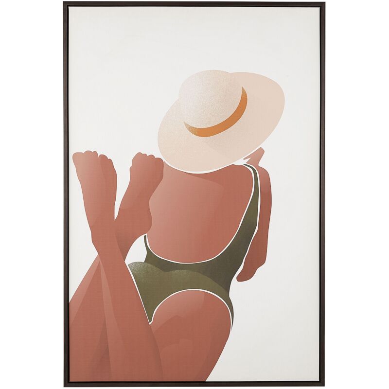 foto del prodotto quadro su tela incorniciato stampa donna marrone e bianco 63 x 93 cm feltrina