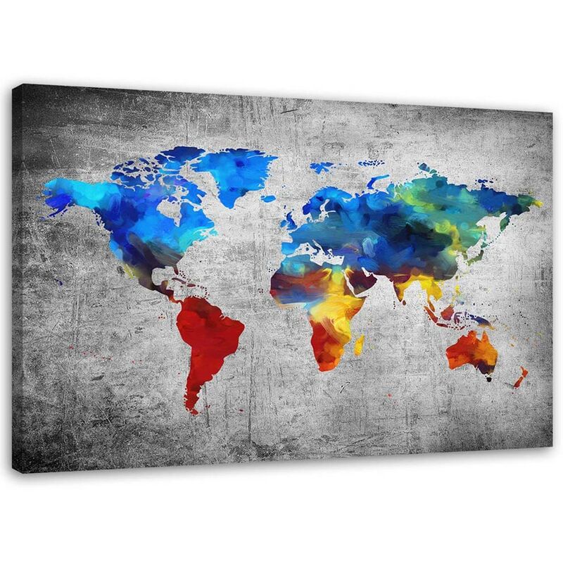 foto del prodotto quadro su tela, mappa del mondo colorata 120x80
