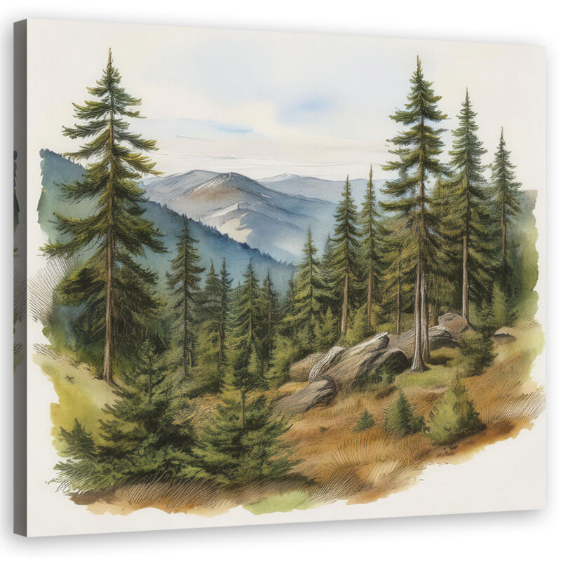 foto del prodotto quadro su tela, paesaggio montagne foresta - 30x30