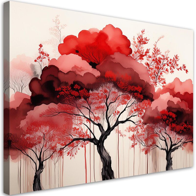 foto del prodotto quadro su tela, paesaggio rosso foresta alberi - 60x40