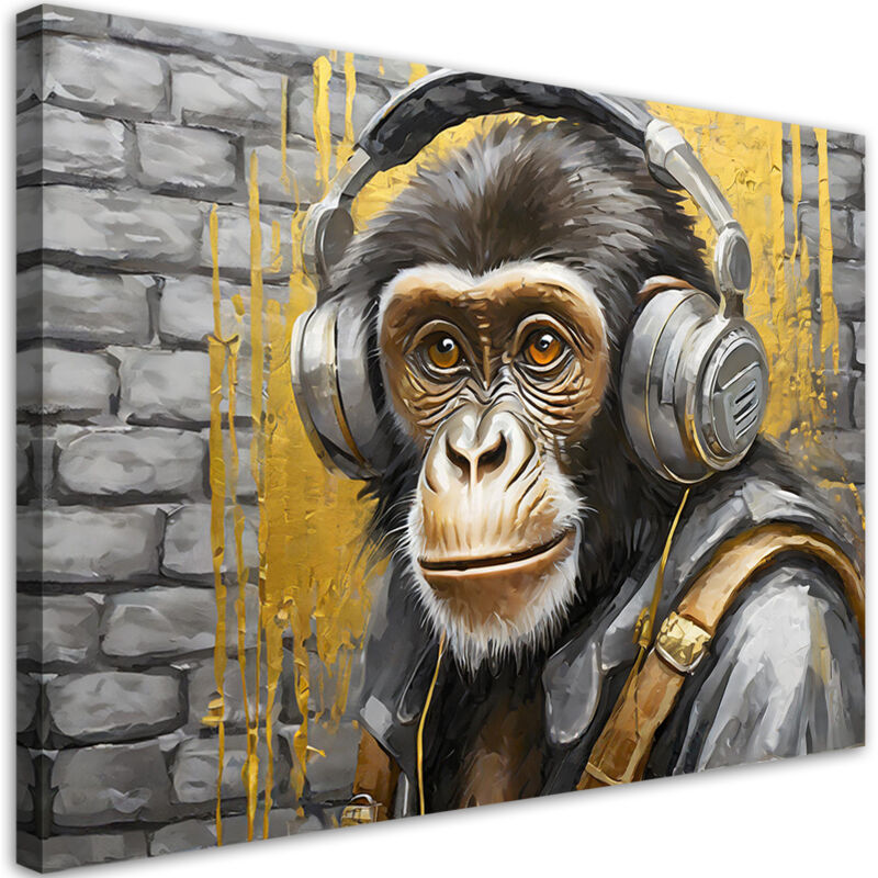 foto del prodotto quadro su tela, scimmia musica animali - 60x40