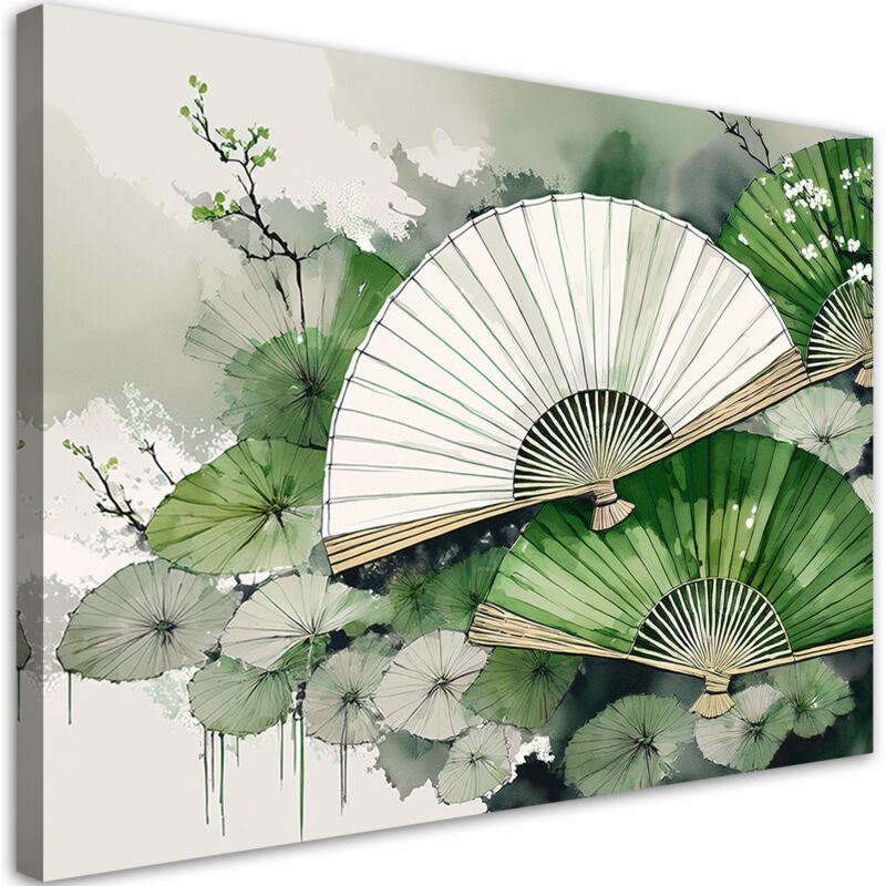 foto del prodotto quadro su tela, ventaglio verde giapponese - 60x40
