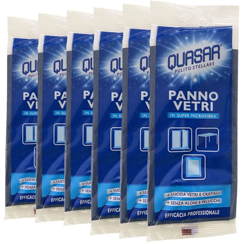 foto del prodotto quasar panno vetri in super microfibra lucida vetri e cristalli e senza aloni e pelucchi confezione da 6 panni