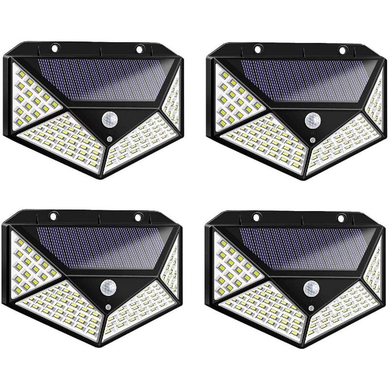 foto del prodotto quattro faretti da esterno ad energia solare con 100 led e sensore crepuscolare tempo di saldi