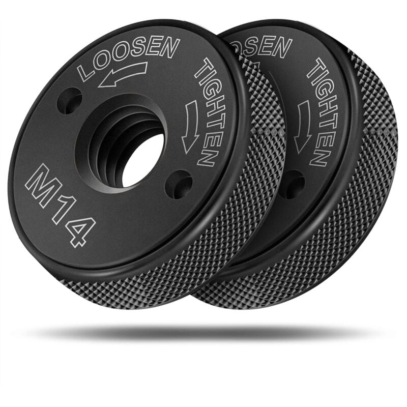 foto del prodotto quick release nut m14, for all angle grinders from aeg, black decker, dewalt, flex, hitachi, metabo, makita etc. 2x clamping nut , black