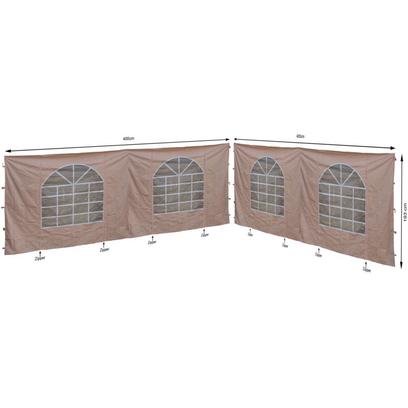 foto del prodotto quick star 2 pannelli laterali con finestra in pvc per padiglione lounge sahara 4x4m parete laterale beige