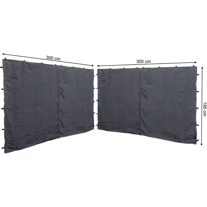 foto del prodotto quick star 2 pannelli laterali con zip 300x195cm per gazebo 3x3m pavilion sidewall antracite ral 7012