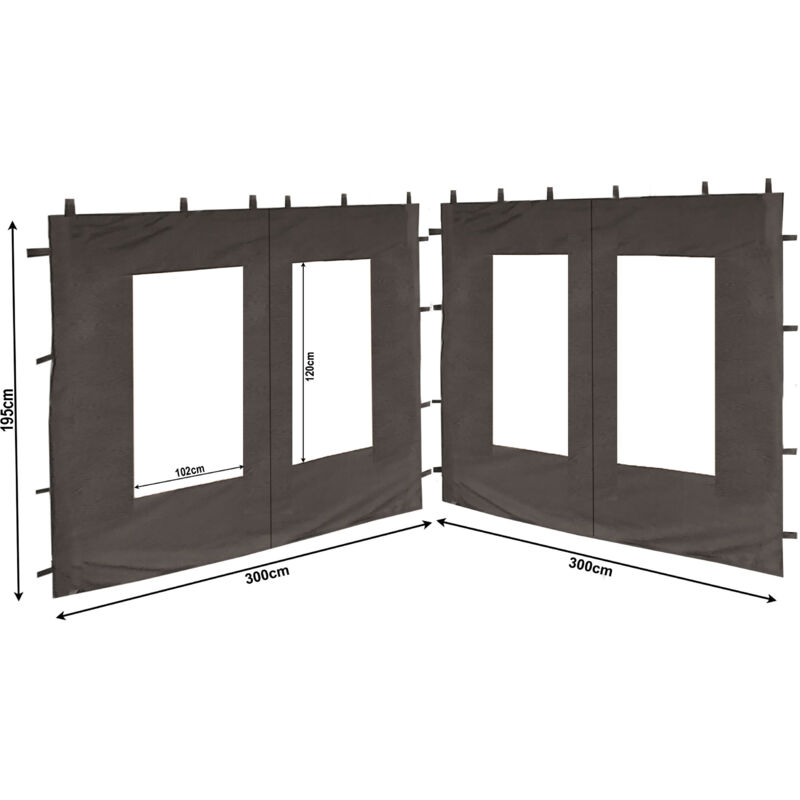 foto del prodotto quick star 2 pannelli laterali in pe con finestra 300x195cm per padiglione 3x3m parete laterale antracite ral 7012