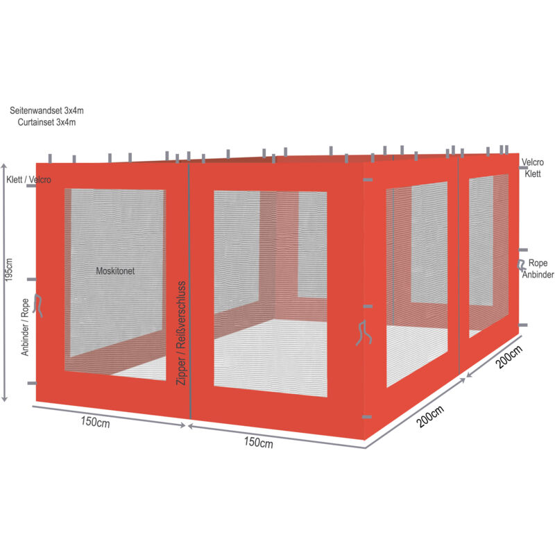foto del prodotto quick star 4 seitenteile mit moskitonetz f r bl tter pavillon 3x4m seitenwand terra rotorange ral 2001
