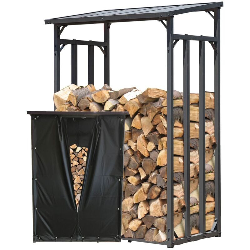 foto del prodotto quick-star - metall kaminholzregal anthrazit 130 x 70 x 185 cm garten kaminholzunterstand 1,6 m stapelhilfe aussen mit wetterschutz schwarz