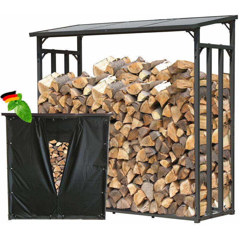 foto del prodotto quick-star - metall kaminholzregal anthrazit xxl 185 x 70 x 185 cm garten kaminholzunterstand 2,3 m stapelhilfe aussen mit wetterschutz schwarz