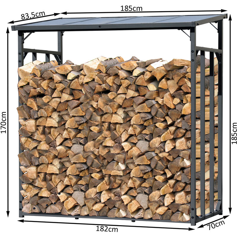 foto del prodotto quick-star - metall kaminholzregal anthrazit xxl 185 x 70 x 185 cm promotion garten kaminholzunterstand 2,3 m kaminholzlager stapelhilfe aussen