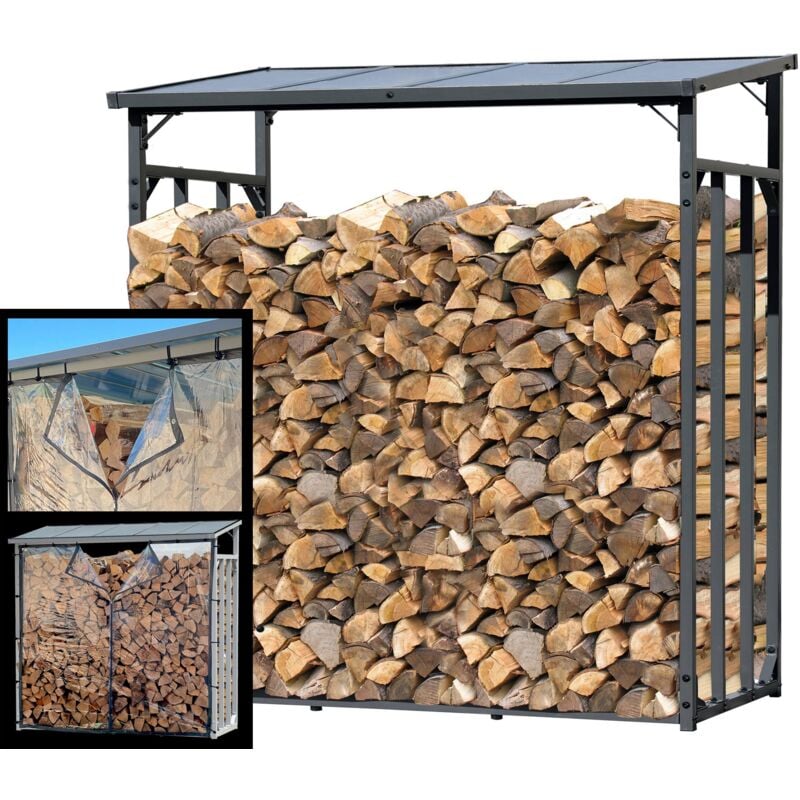 foto del prodotto quick star metall kaminholzregal xxl 185 x 70 x 185 cm mit wetterschutzfolie promotion garten kaminholzunterstand 2,3 m kaminholzlager stapelhilfe