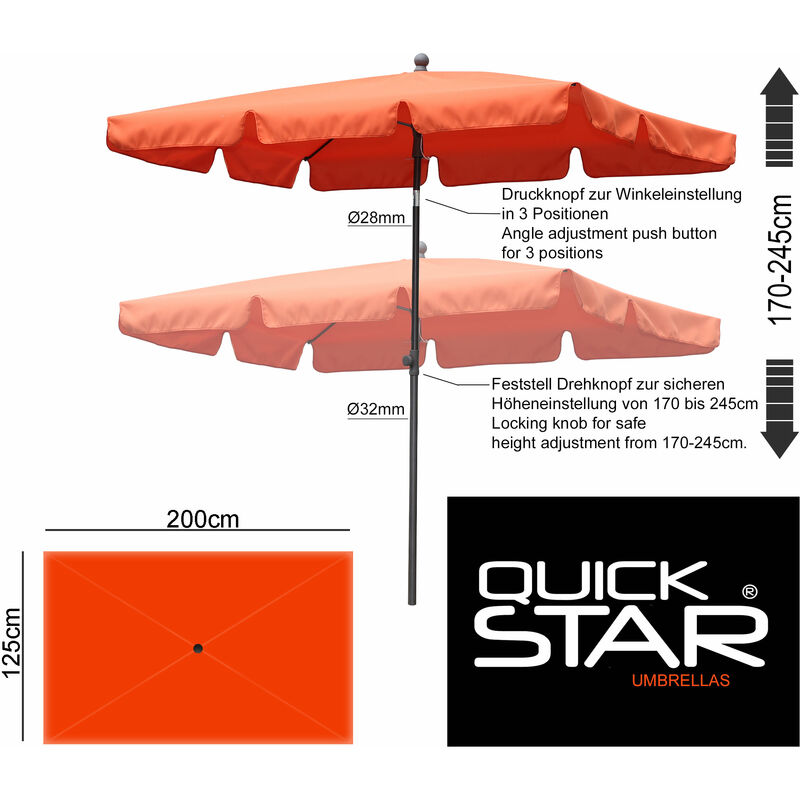 foto del prodotto quick star ombrellone rettangolare 2x1,25 m con mantovana e dispositivo pieghevole rosso arancio