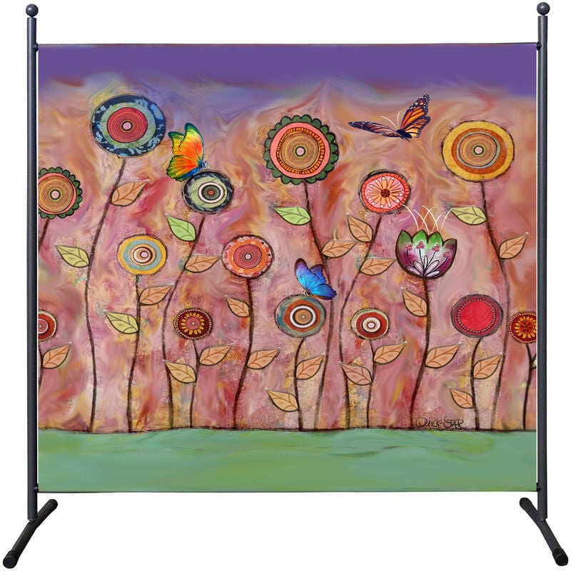 foto del prodotto quick-star - paravent 180 x 180 cm retro flowers raumteiler stellwand trennwand balkon garten sichtschutz