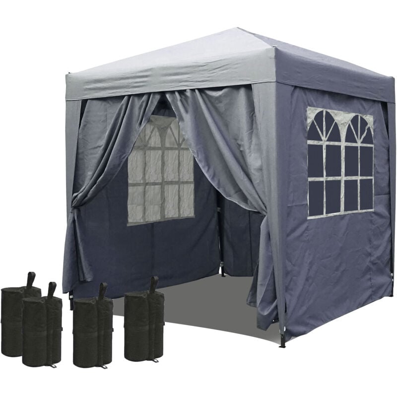 foto del prodotto quick star pop up pavillon 2,5 x 2,5 m smoky grau mit 4 easy klett seitenw nden und 4 fu gewichten