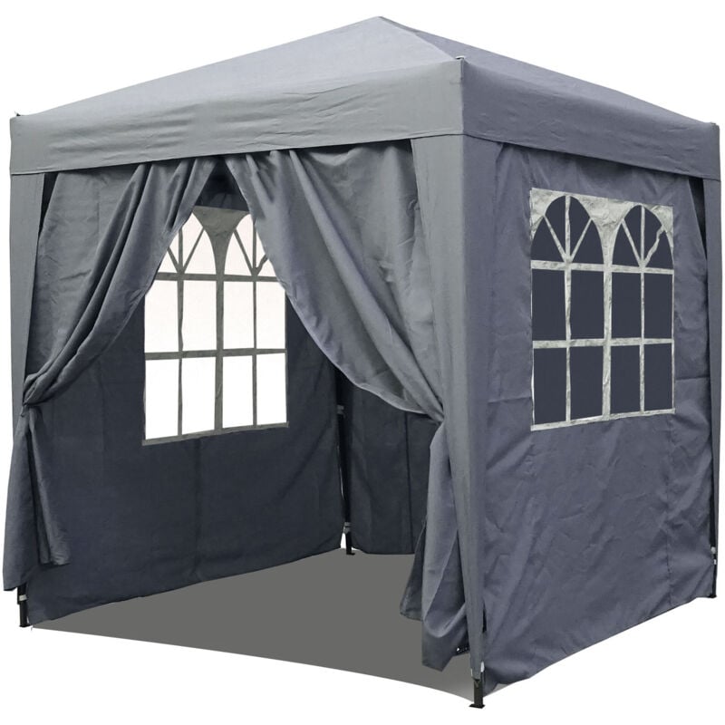 foto del prodotto quick-star - pop-up-pavillon 2 x 2 m smoky grau mit 4 easy-klett seitenw nden 2 mit rei verschl ssen