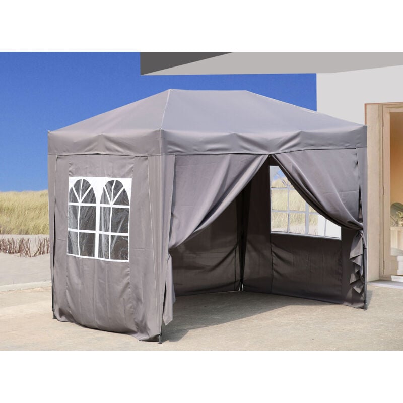 foto del prodotto quick-star - pop-up-pavillon 2 x 3 m smoky grau mit 4 easy-klett seitenw nden 2 mit rei verschl ssen.