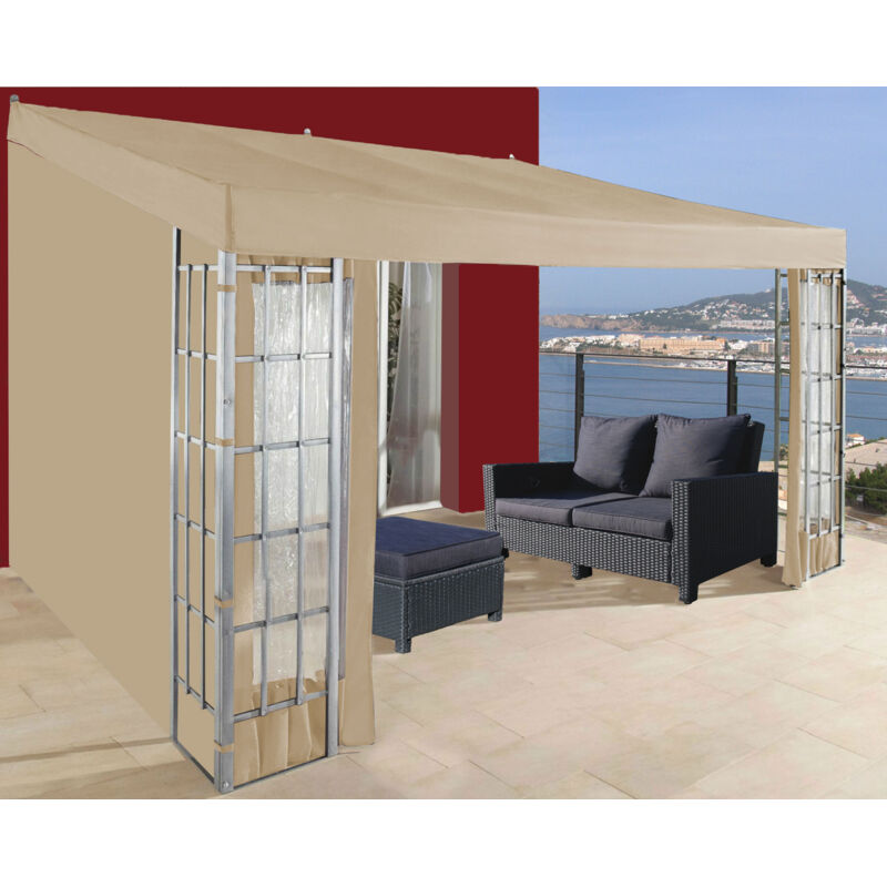 foto del prodotto quick star rank anbau 3x4m sand mit 3 seitenteilen anbaupavillon terrassendach