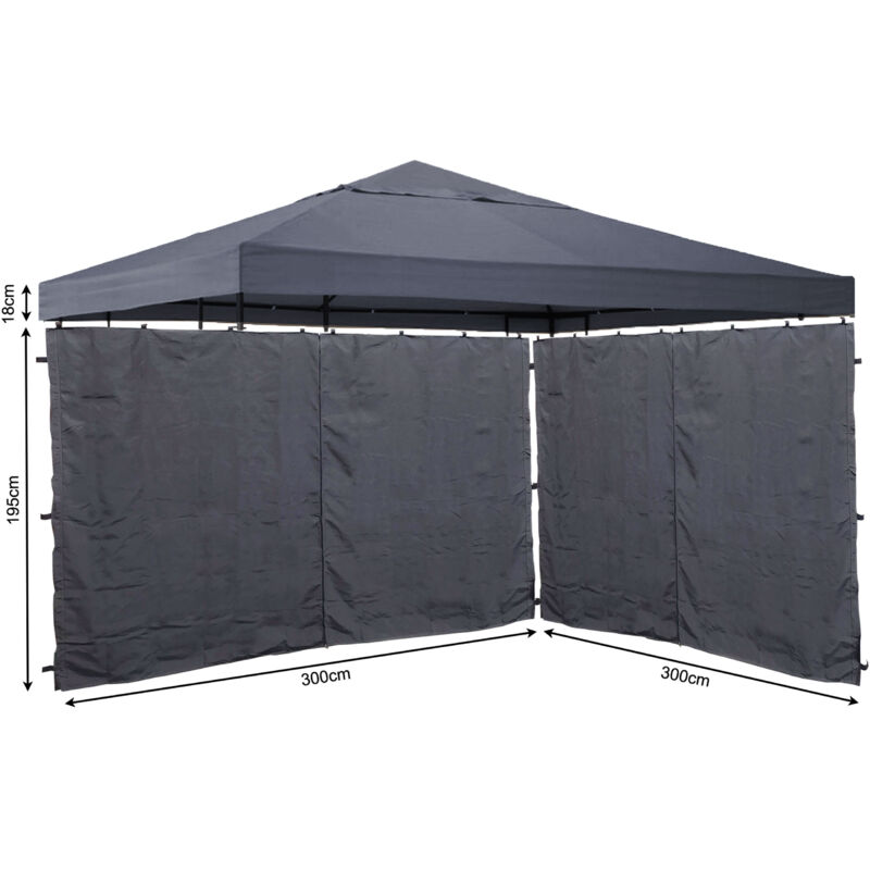 foto del prodotto quick star set tetto di ricambio e 2 pannelli laterali con cerniera per gazebo da giardino 3x3m grigio